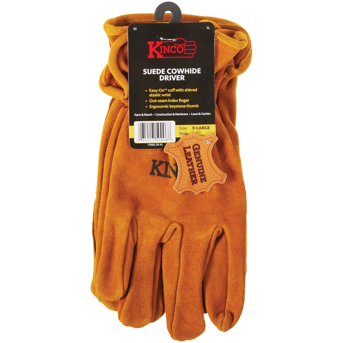 Kinco Men's XL Golden Full Suede Cowhide Work Glove