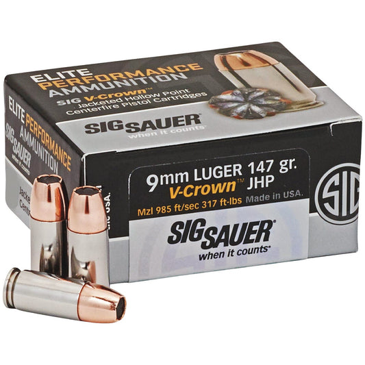 Sig Match Elite Competition 9mm Luger 147 Grain JHP Centerfire Ammunition Cartridges