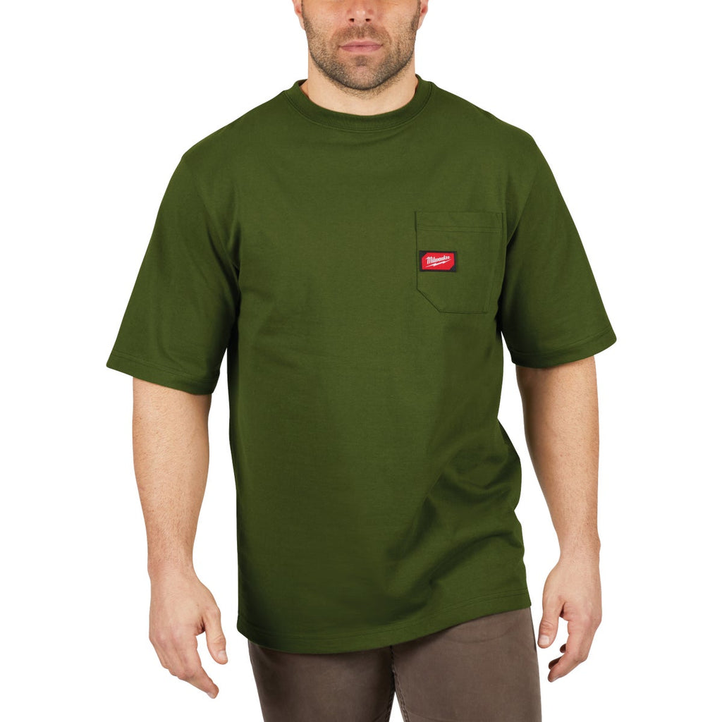Milwaukee Medium Olive Green Short Sleeve Men's Heavy-Duty Pocket T-Shirt