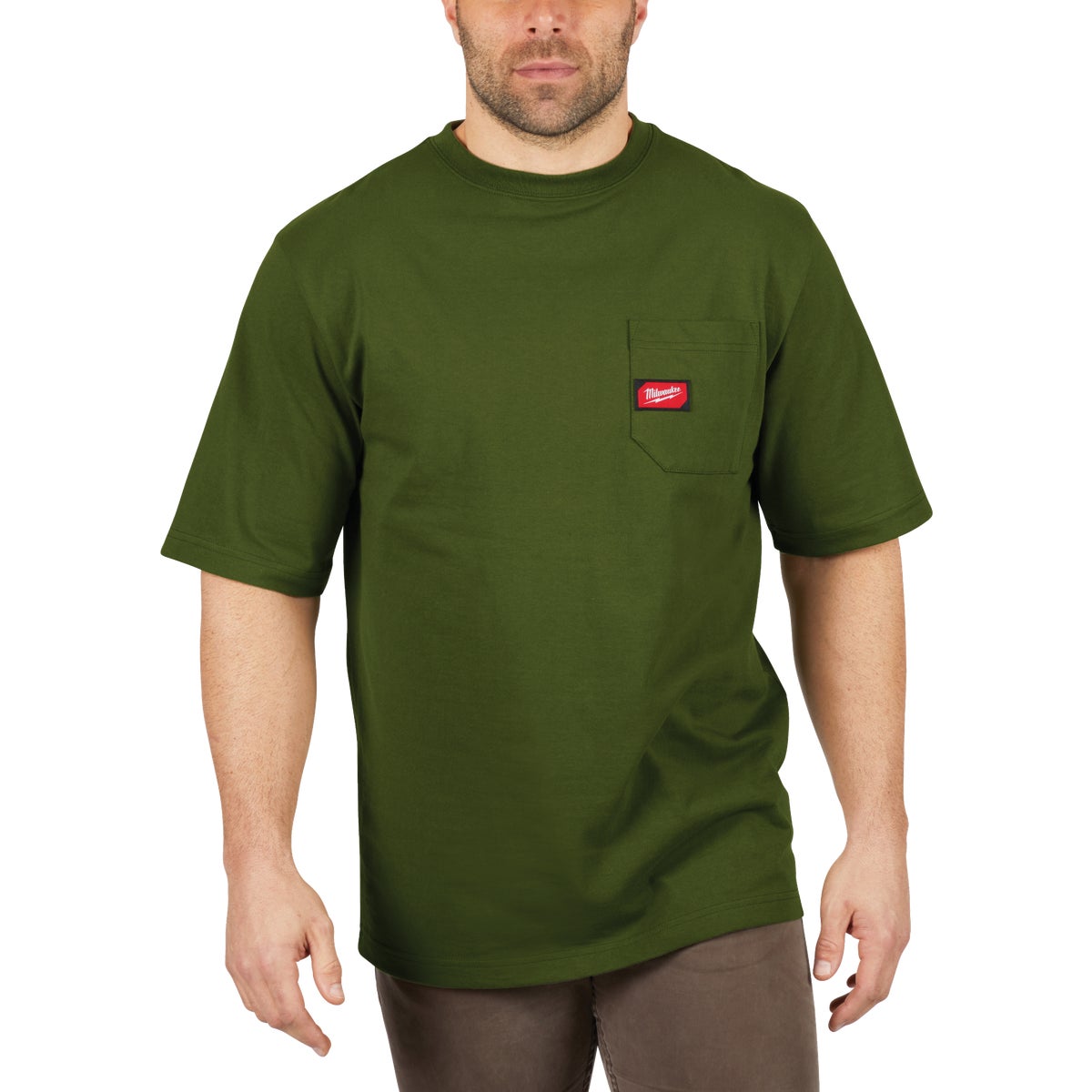 Milwaukee Small Olive Green Short Sleeve Men's Heavy-Duty Pocket T-Shirt