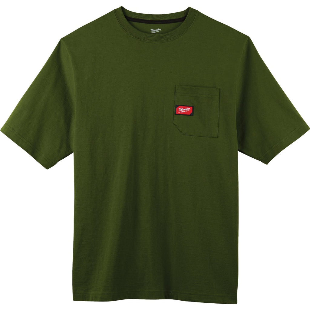 Milwaukee Small Olive Green Short Sleeve Men's Heavy-Duty Pocket T-Shirt