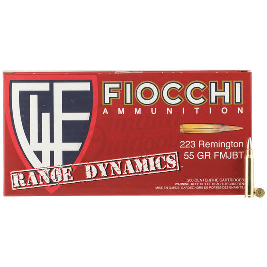 Fiocchi Range Dynamics .223 Rem 55 Grain FMJ-BT Centerfire Ammunition Cartridges