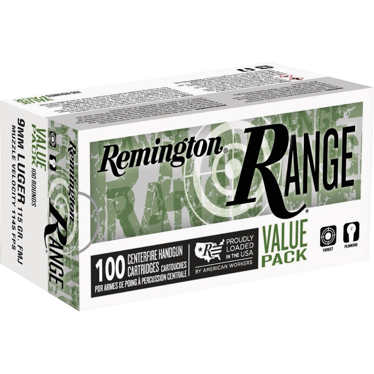 Remington Range 9mm Luger 115 Grain FMJ Centerfire Ammunition Cartridges