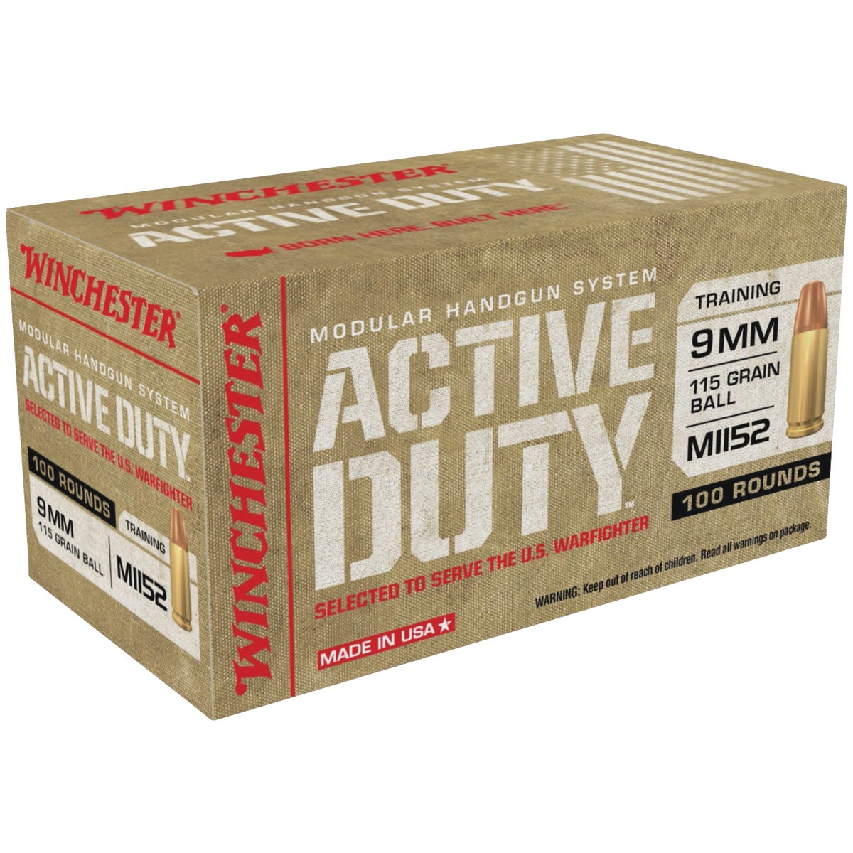 Winchester Active Duty 9mm 115 Grain FMJ Centerfire Ammunition Cartridges