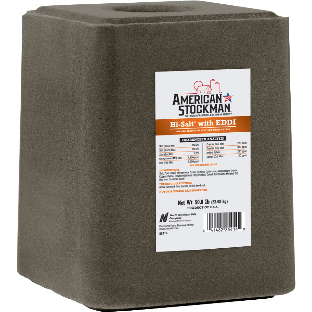 American Stockman 50 Lb. Hi-Salt With EDDI Mineral Block