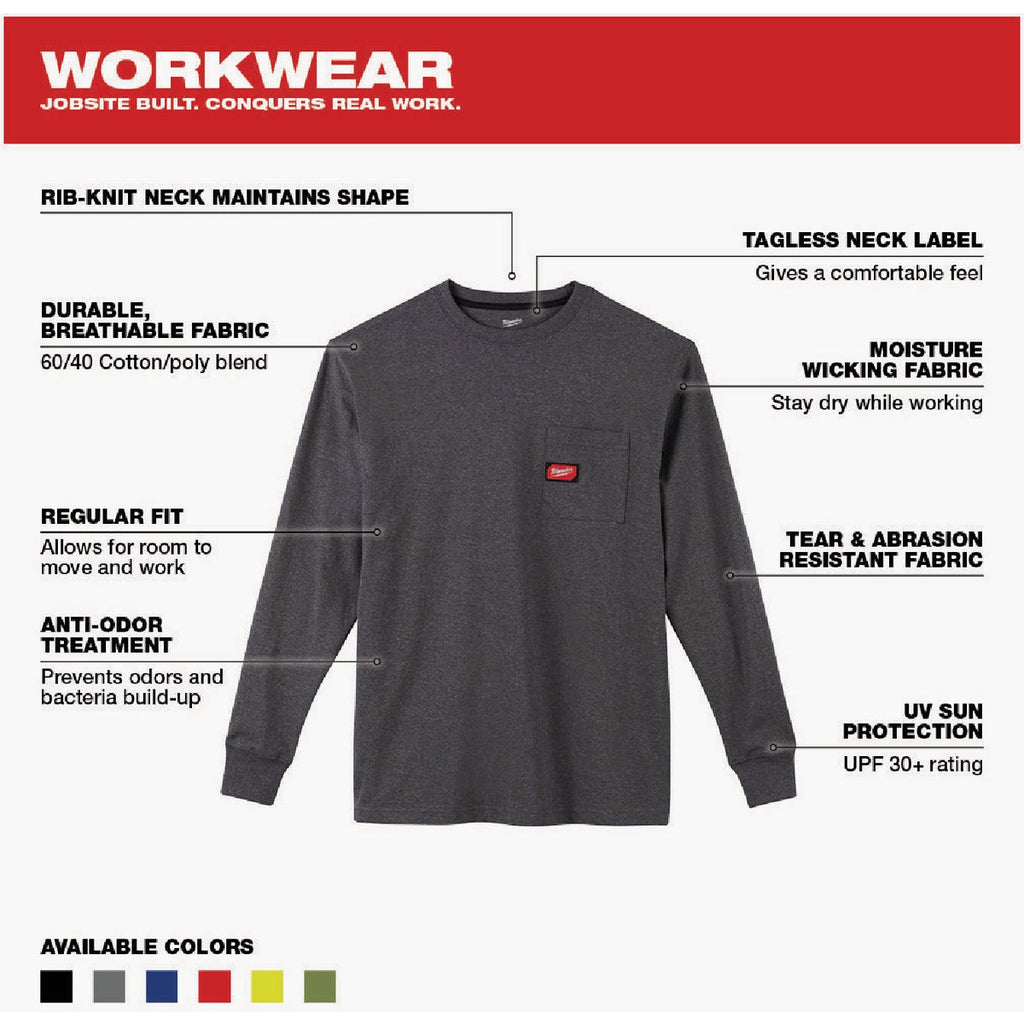 Milwaukee Medium Gray Long Sleeve Men's Heavy-Duty Pocket Shirt