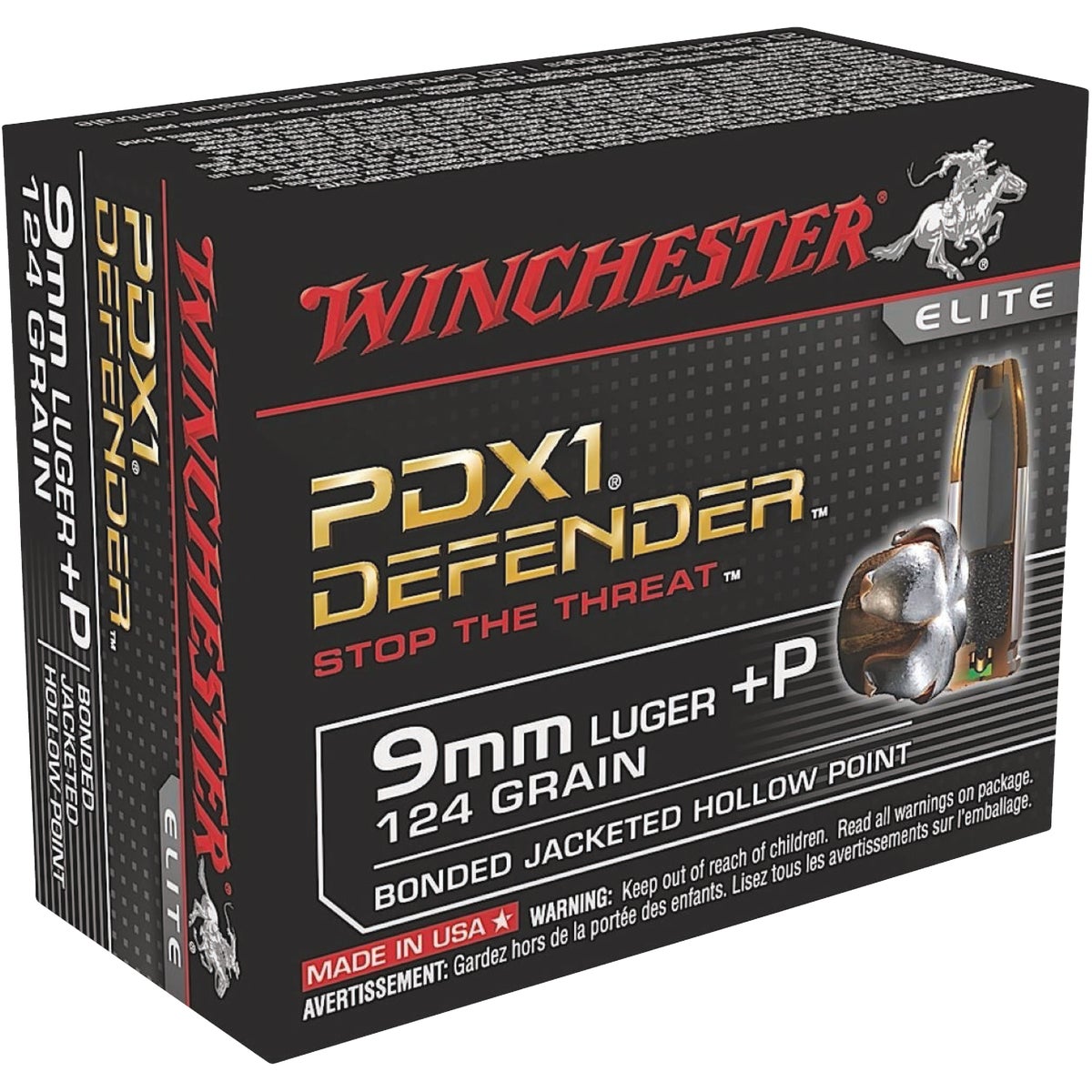 Winchester PDX1 Defender 9mm Luger +P 124 Grain JHP Centerfire Ammunition Cartridges