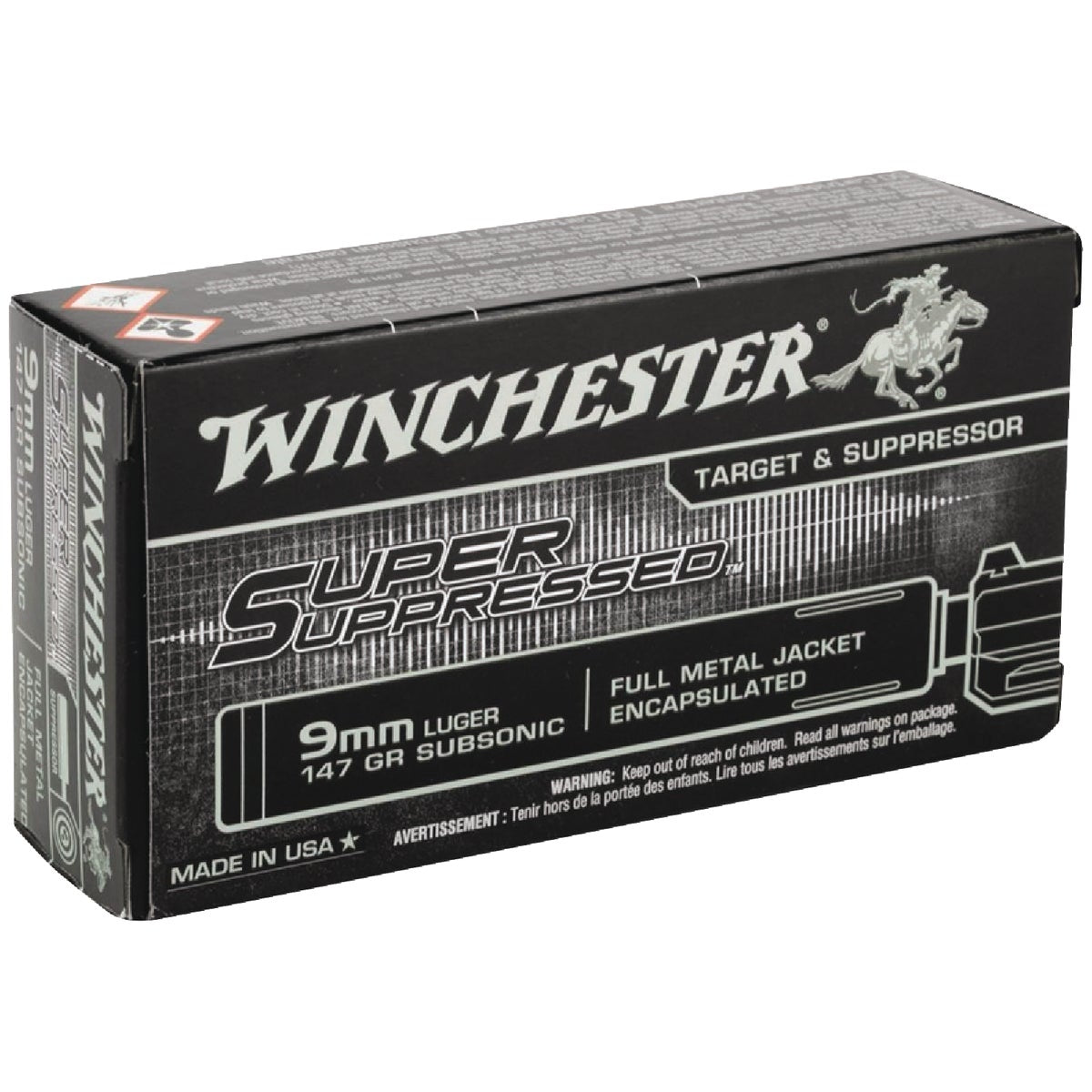 Winchester Super Suppressed 9MM 147 Grain FMJ Centerfire Ammunition Cartridges