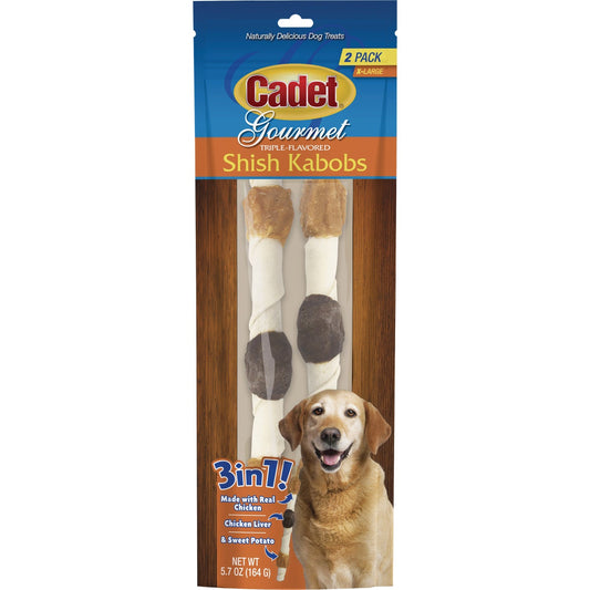 Cadet Gourmet Triple Flavored Chicken, Chicken Liver, & Sweet Potato Shish Kabobs Extra Large Dog Treat (2-Pack)