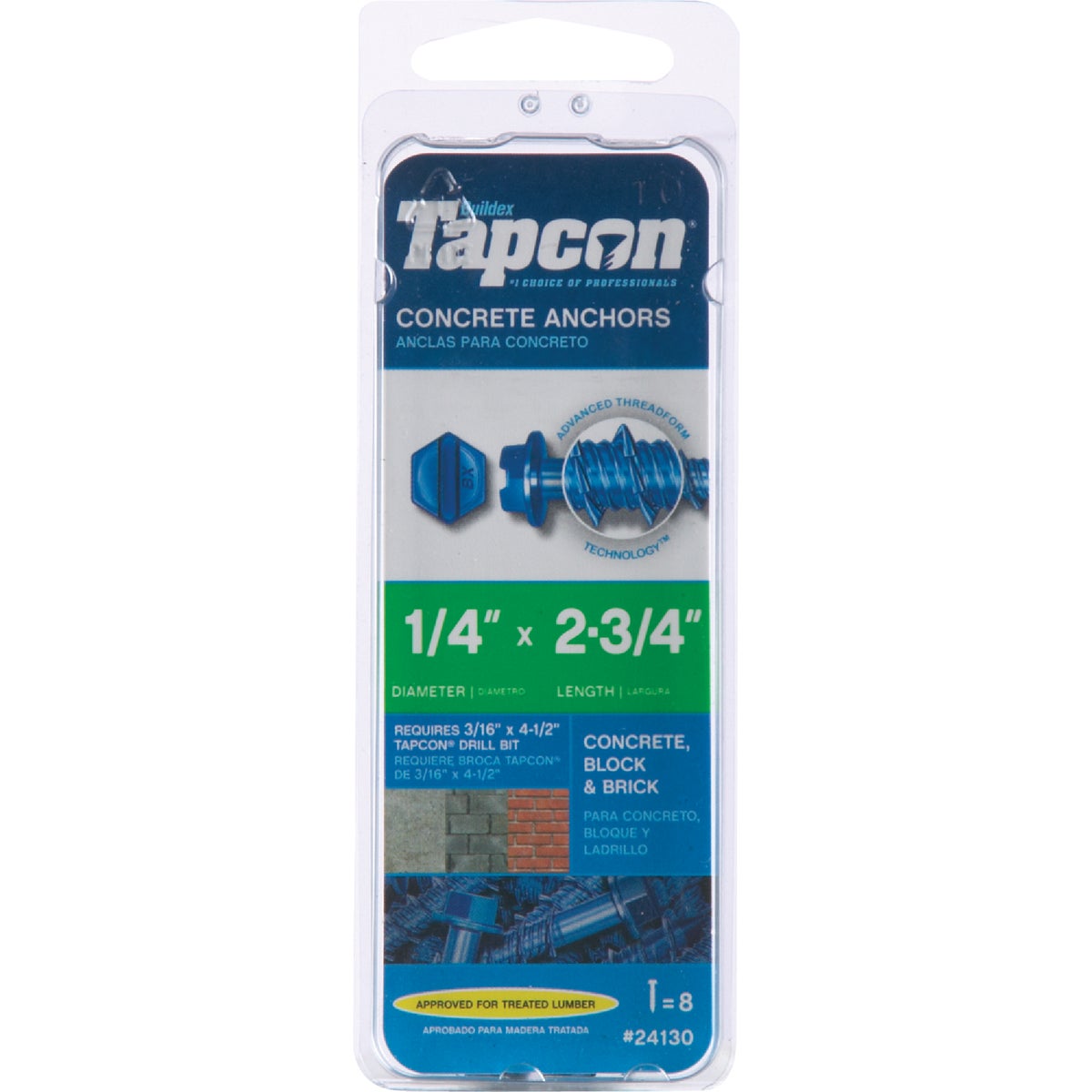 Tapcon 1/4 In. x 2-3/4 In. Slotted Hex Washer Concrete Screw Anchor (8 Ct.)