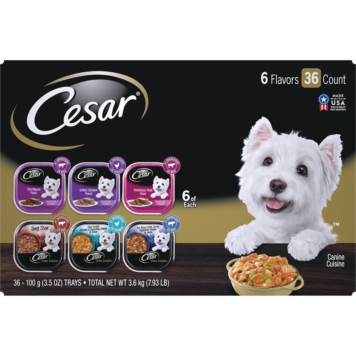 Cesar Filet Mignon/Chicken/Steak/Beef Stew/Chicken & Vegetables/Pot Roast Adult Wet Dog Food (36-Pack)