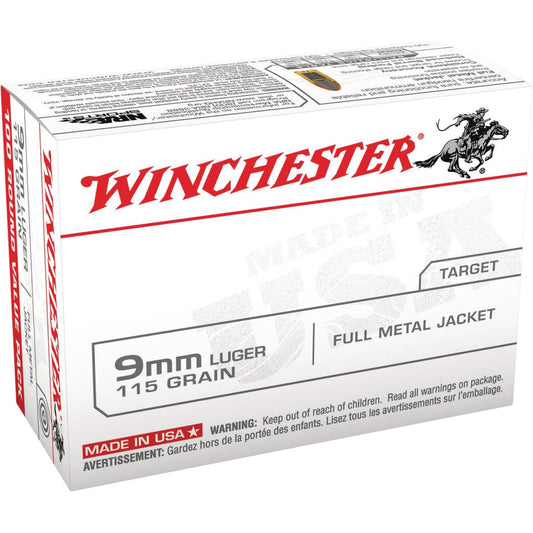 Winchester 9mm 115 Grain FMJ Centerfire Ammunition Cartridges