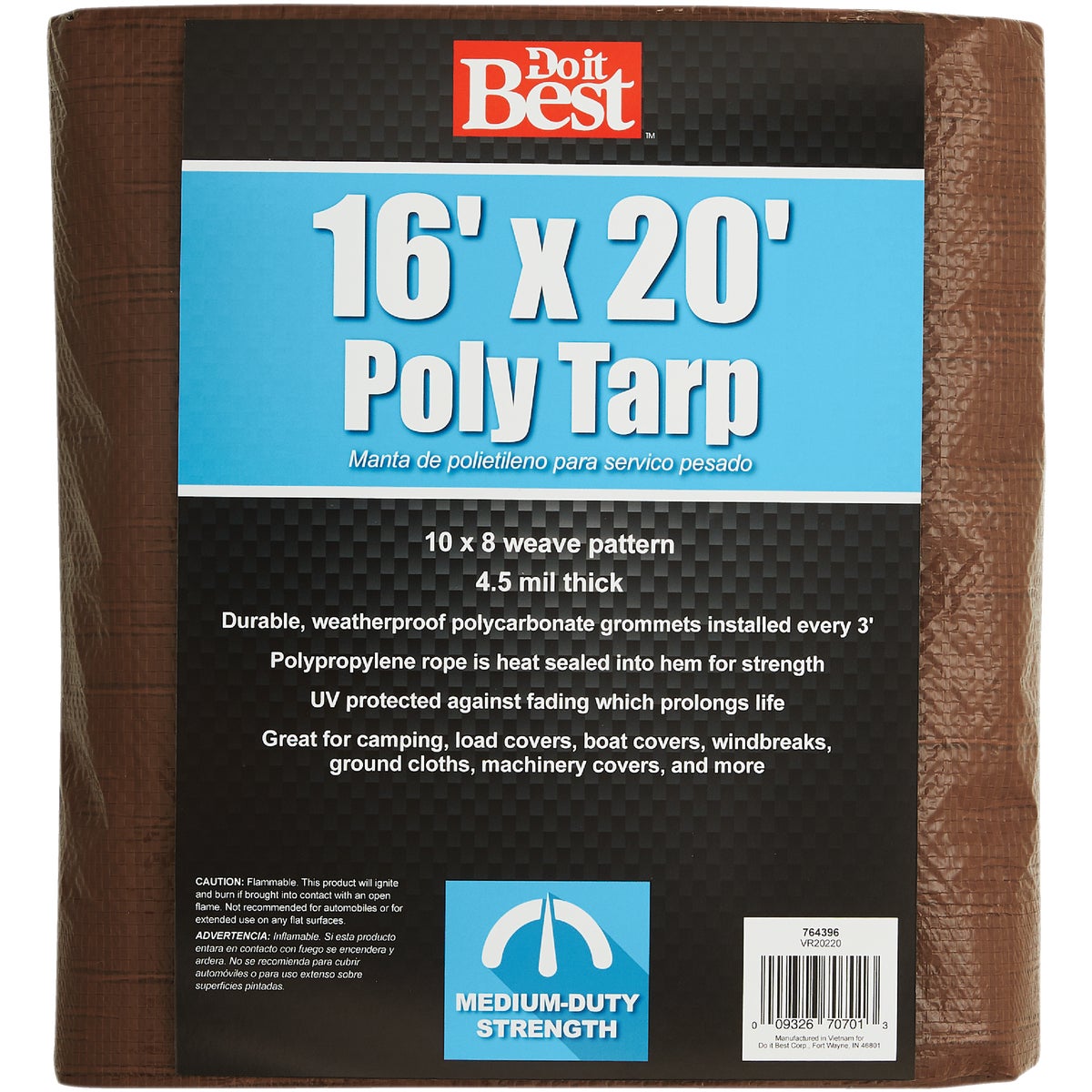 Do it Best 1 Side Green/1 Side Brown Woven 16 Ft. x 20 Ft. Medium Duty Poly Tarp