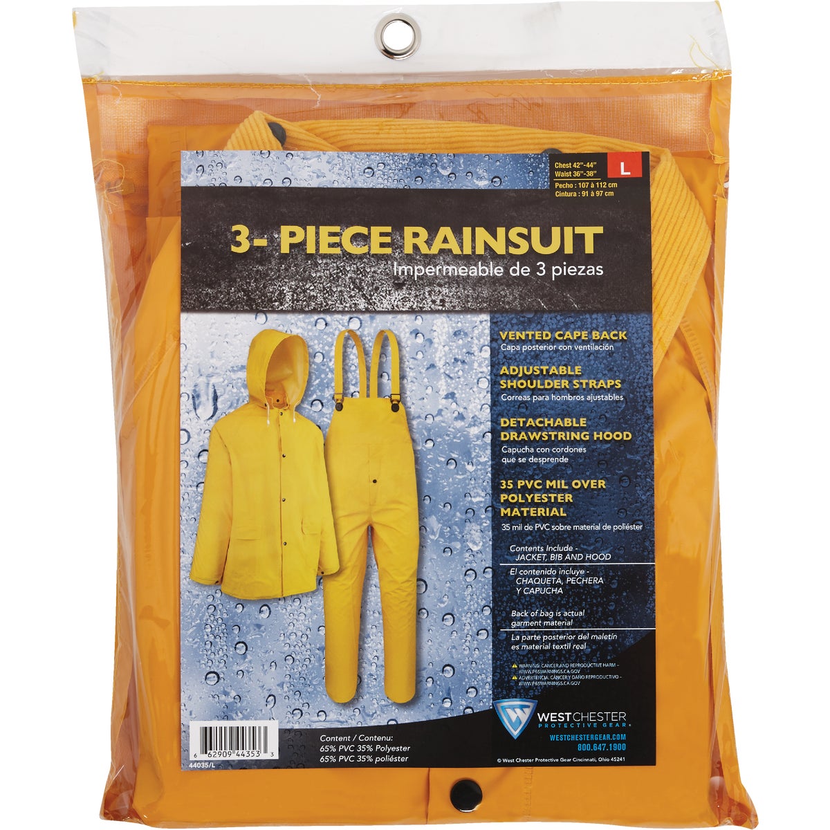 West Chester Large 3-Piece Yellow PVC Rain Suit