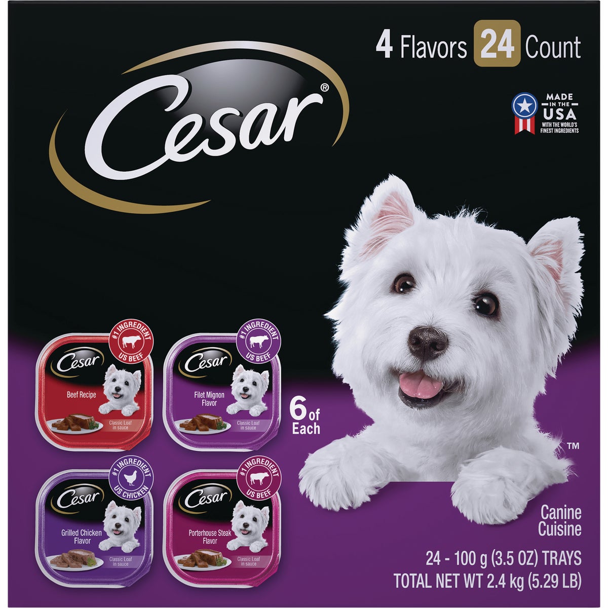 Cesar Classic Loaf Beef/Filet Mignon/Grilled Chicken/Porterhouse Steak Variety Adult Wet Dog Food (36-Pack)