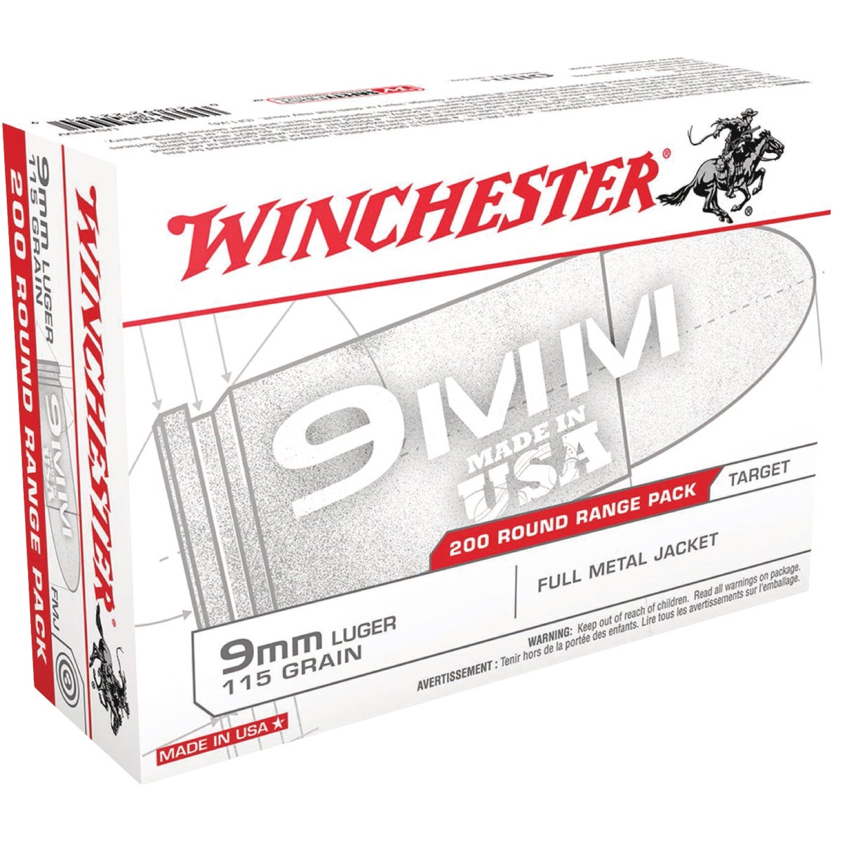 Winchester 9mm 115 Grain FMJ Centerfire Ammunition Cartridges