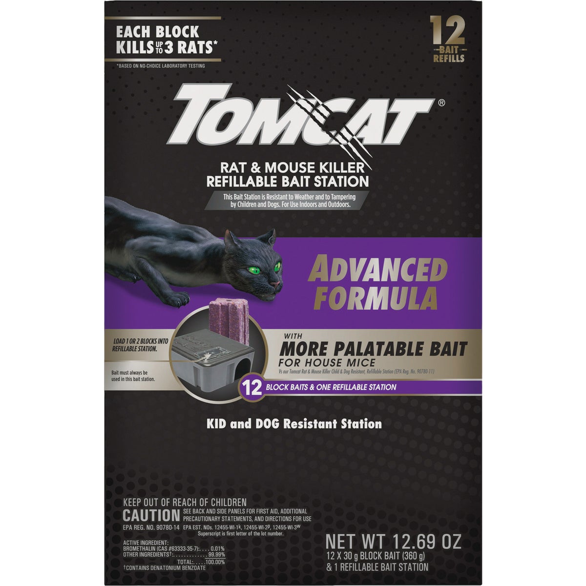 Tomcat Advanced Formula Refillable Rat & Mouse Bait Station - 12 Blocks Baits & 1 Refillable Station