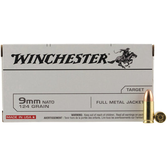 Winchester 9mm 124 Grain FMJ Centerfire Ammunition Cartridges