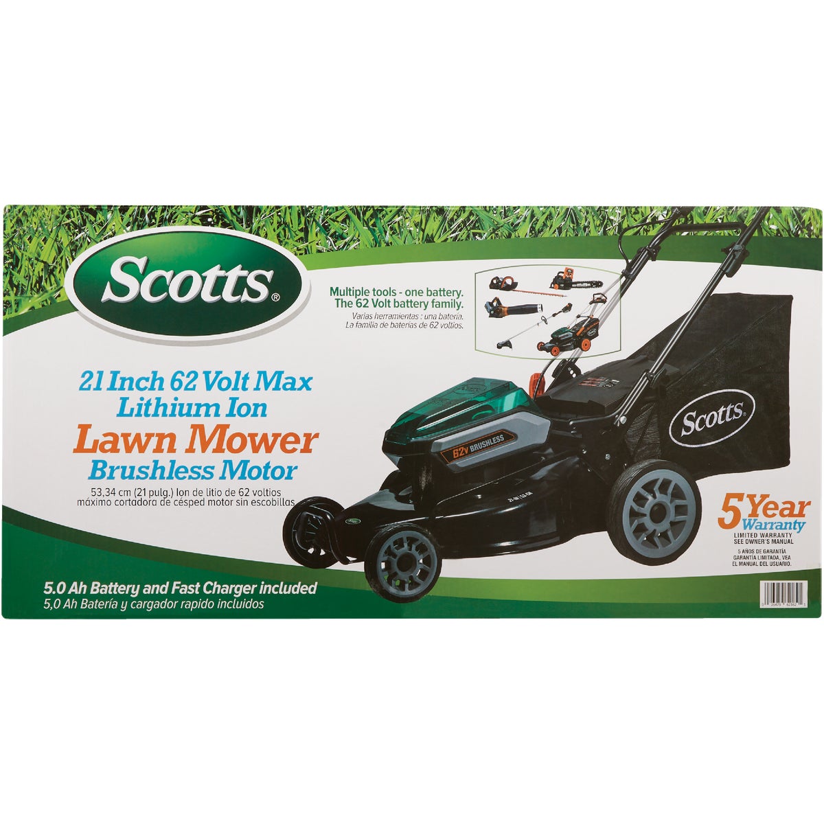 Scotts 21 In. 62 Volt Walk Behind Lithium Ion Cordless Electric Lawn Mower