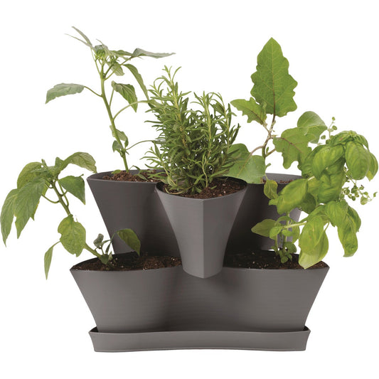 Bloem Collins 16 In. x 10.4 In. Charcoal 2-Level Planter