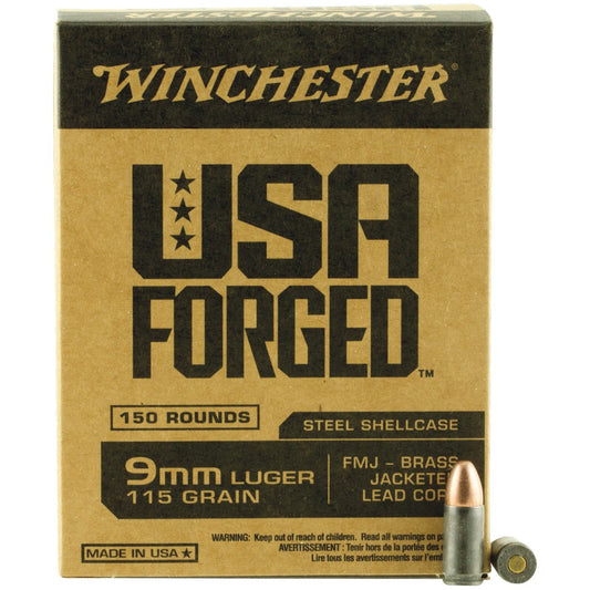 Winchester USA Forged 9mm Luger 115 Grain FMJ Brass Jacketed Lead Core Centerfire Ammunition Cartridges