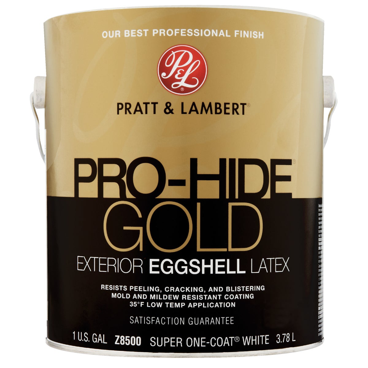 Pratt & Lambert Pro-Hide Gold Latex Eggshell Exterior House Paint, Super One-Coat White, 1 Gal.