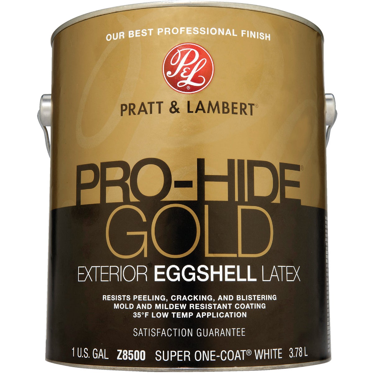 Pratt & Lambert Pro-Hide Gold Latex Eggshell Exterior House Paint, Super One-Coat White, 1 Gal.