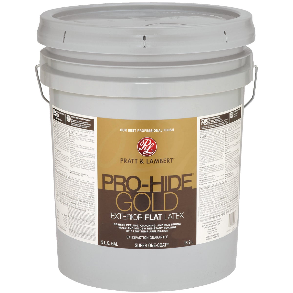 Pratt & Lambert Pro-Hide Gold Latex Flat Exterior House Paint, Base 1, 5 Gal.