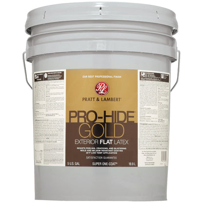 Pratt & Lambert Pro-Hide Gold Latex Flat Exterior House Paint, Base 1, 5 Gal.