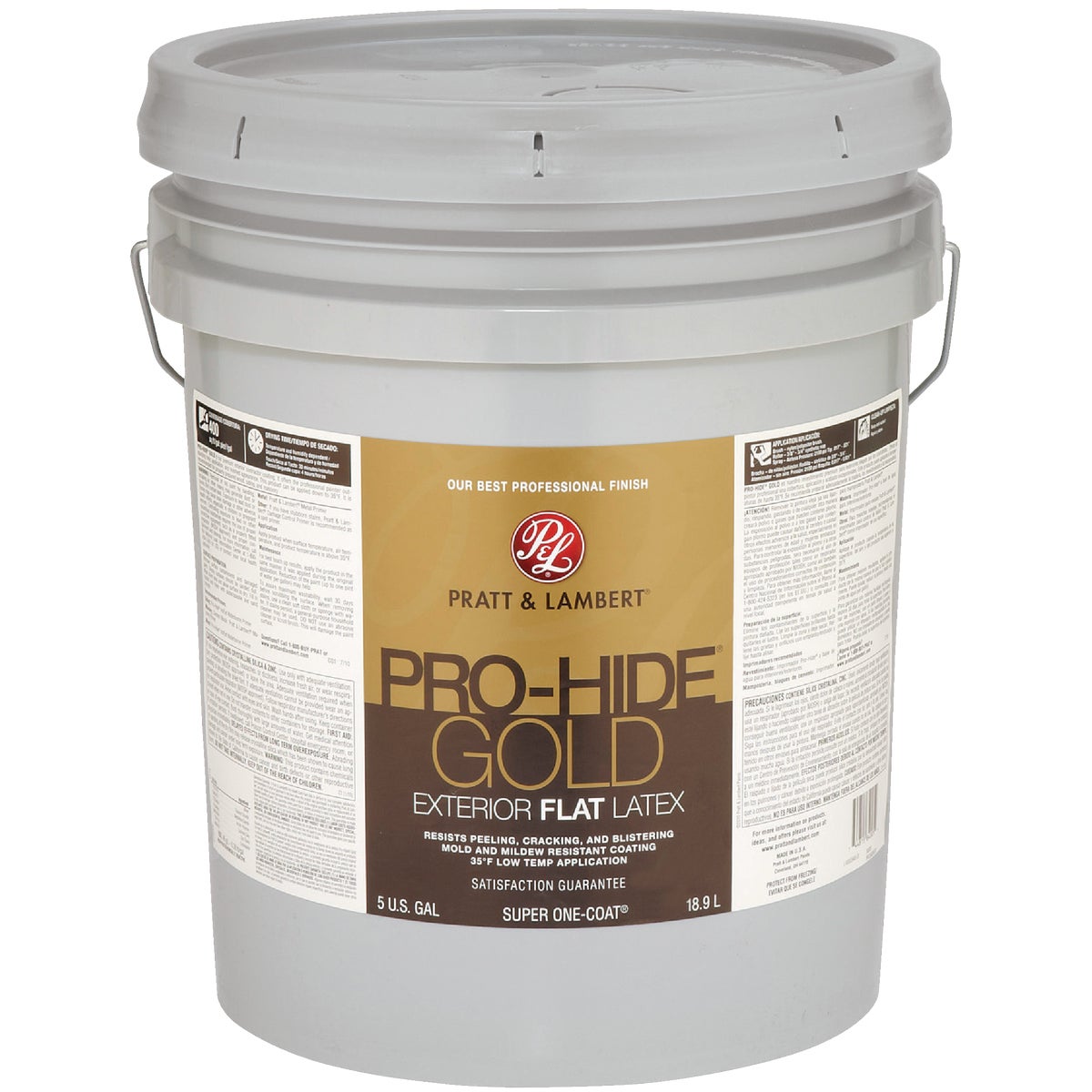 Pratt & Lambert Pro-Hide Gold Latex Flat Exterior House Paint, Base 2, 5 Gal.