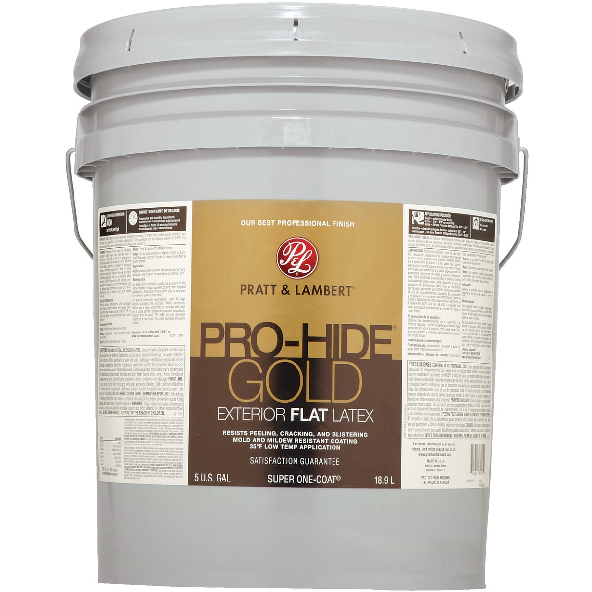 Pratt & Lambert Pro-Hide Gold Latex Flat Exterior House Paint, Base 2, 5 Gal.