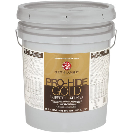 Pratt & Lambert Pro-Hide Gold Latex Flat Exterior House Paint, Base 3, 5 Gal.