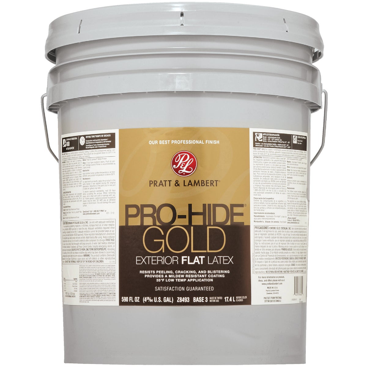 Pratt & Lambert Pro-Hide Gold Latex Flat Exterior House Paint, Base 3, 5 Gal.