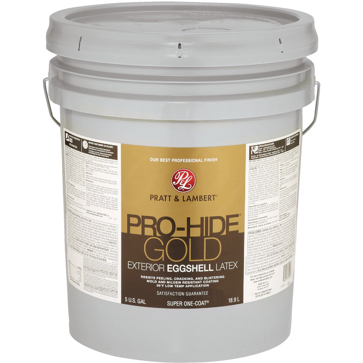 Pratt & Lambert Pro-Hide Gold Latex Eggshell Exterior House Paint, Base 1, 5 Gal.