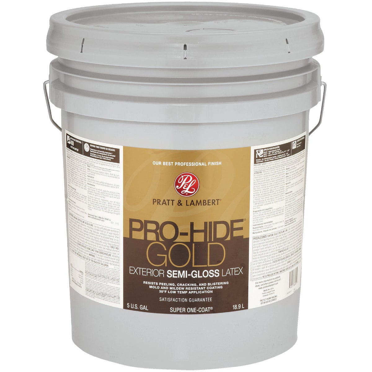 Pratt & Lambert Pro-Hide Gold Latex Semi-Gloss Exterior House Paint, Base 1, 5 Gal.