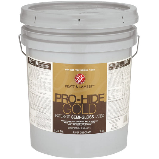 Pratt & Lambert Pro-Hide Gold Latex Semi-Gloss Exterior House Paint, Base 1, 5 Gal.