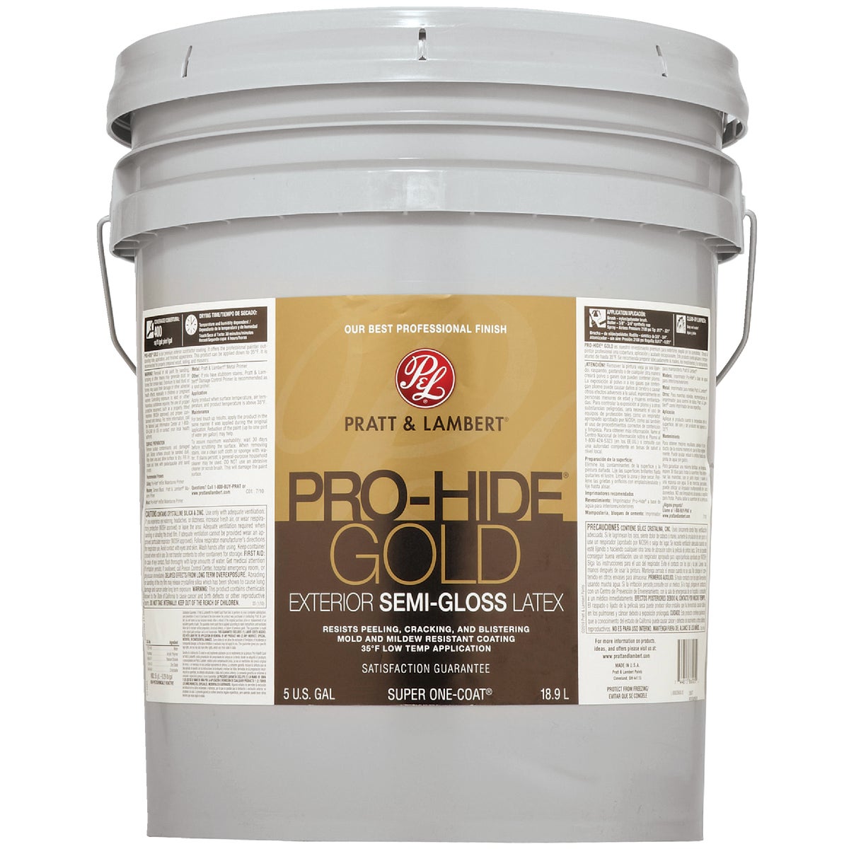 Pratt & Lambert Pro-Hide Gold Latex Semi-Gloss Exterior House Paint, Base 1, 5 Gal.