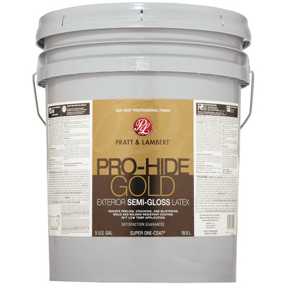 Pratt & Lambert Pro-Hide Gold Latex Semi-Gloss Exterior House Paint, Base 1, 5 Gal.