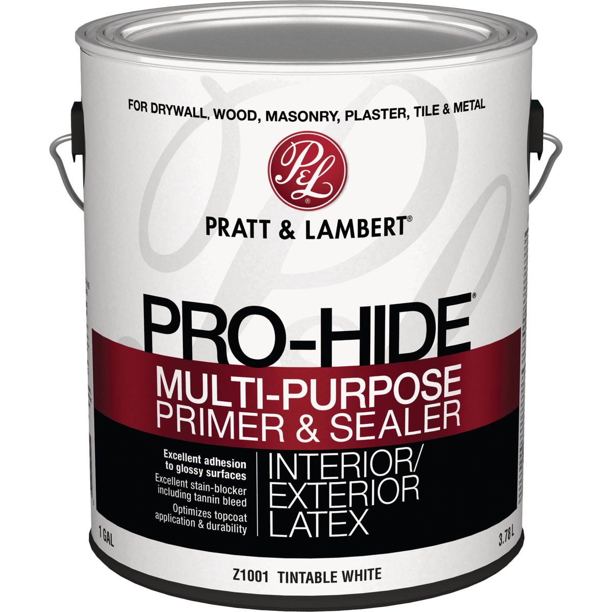 Pratt & Lambert Pro-Hide Waterborne Interior/Exterior Stain Blocking Primer & Sealer, White, 1 Gal.