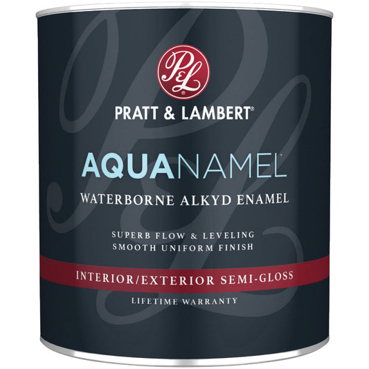 Pratt & Lambert Aquanamel Waterborne Alkyd Semi-Gloss Interior/Exterior Enamel, Neutral Base, 1 Qt.