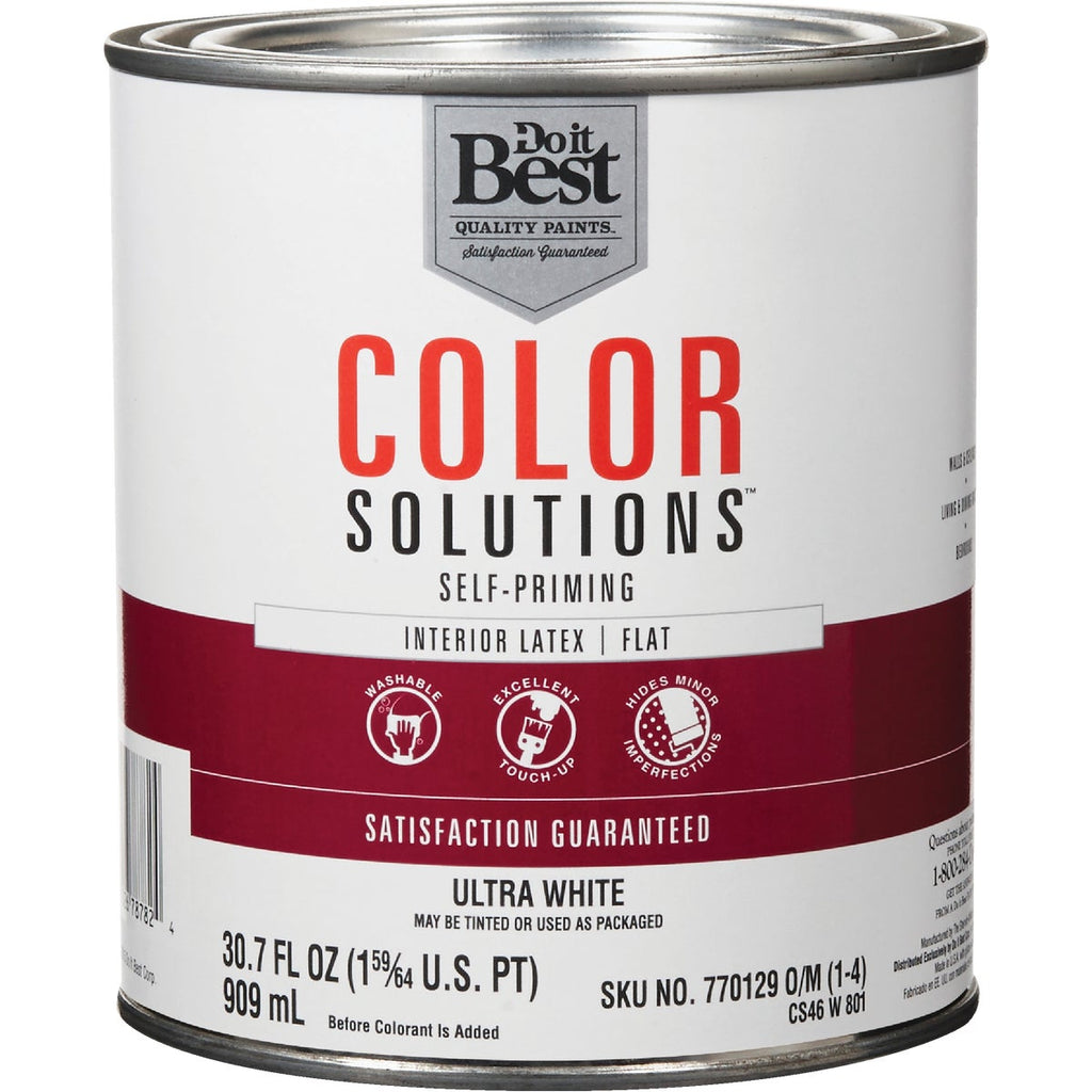 Do it Best Color Solutions Latex Self-Priming Flat Interior Wall Paint, Ultra White, 1 Qt.