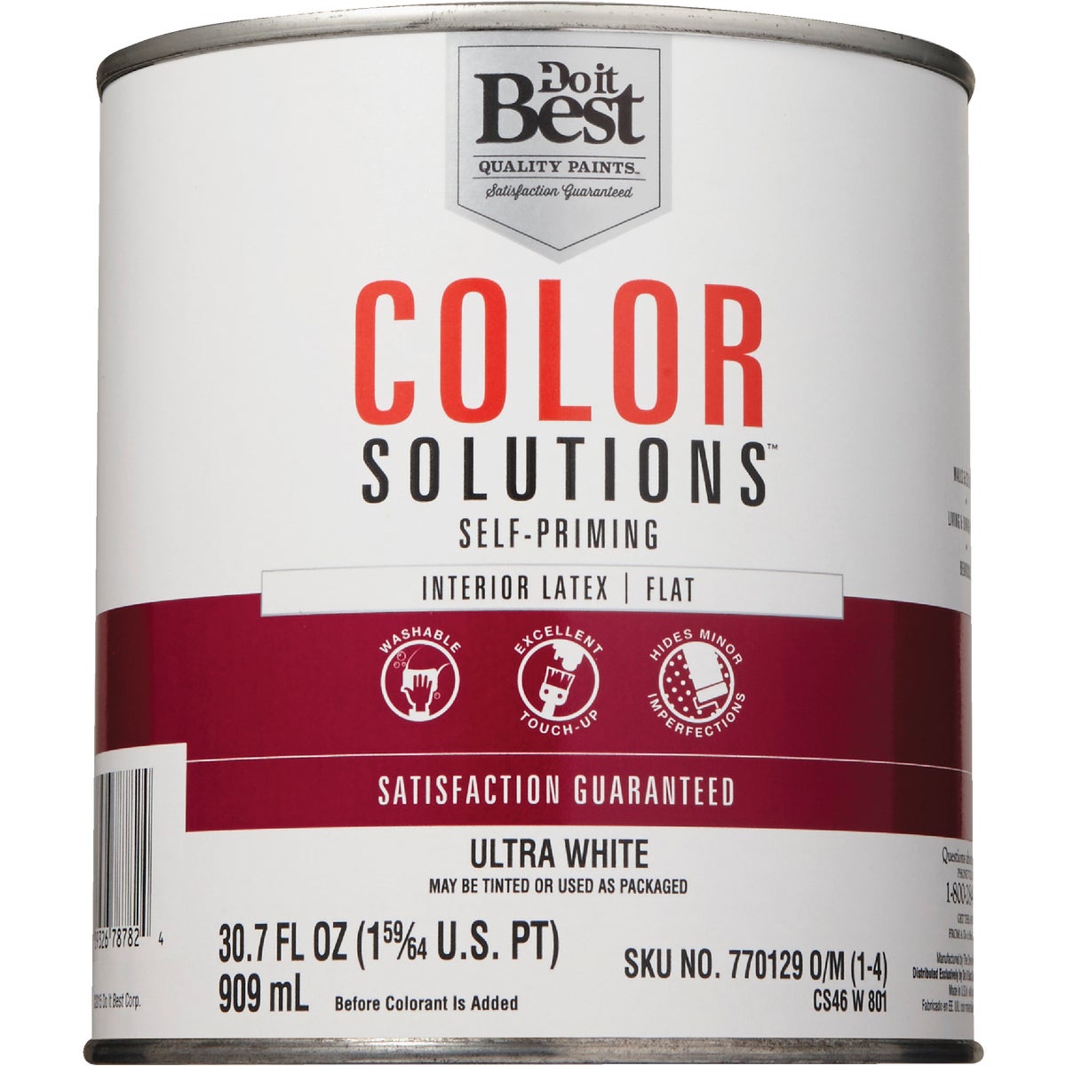 Do it Best Color Solutions Latex Self-Priming Flat Interior Wall Paint, Ultra White, 1 Qt.