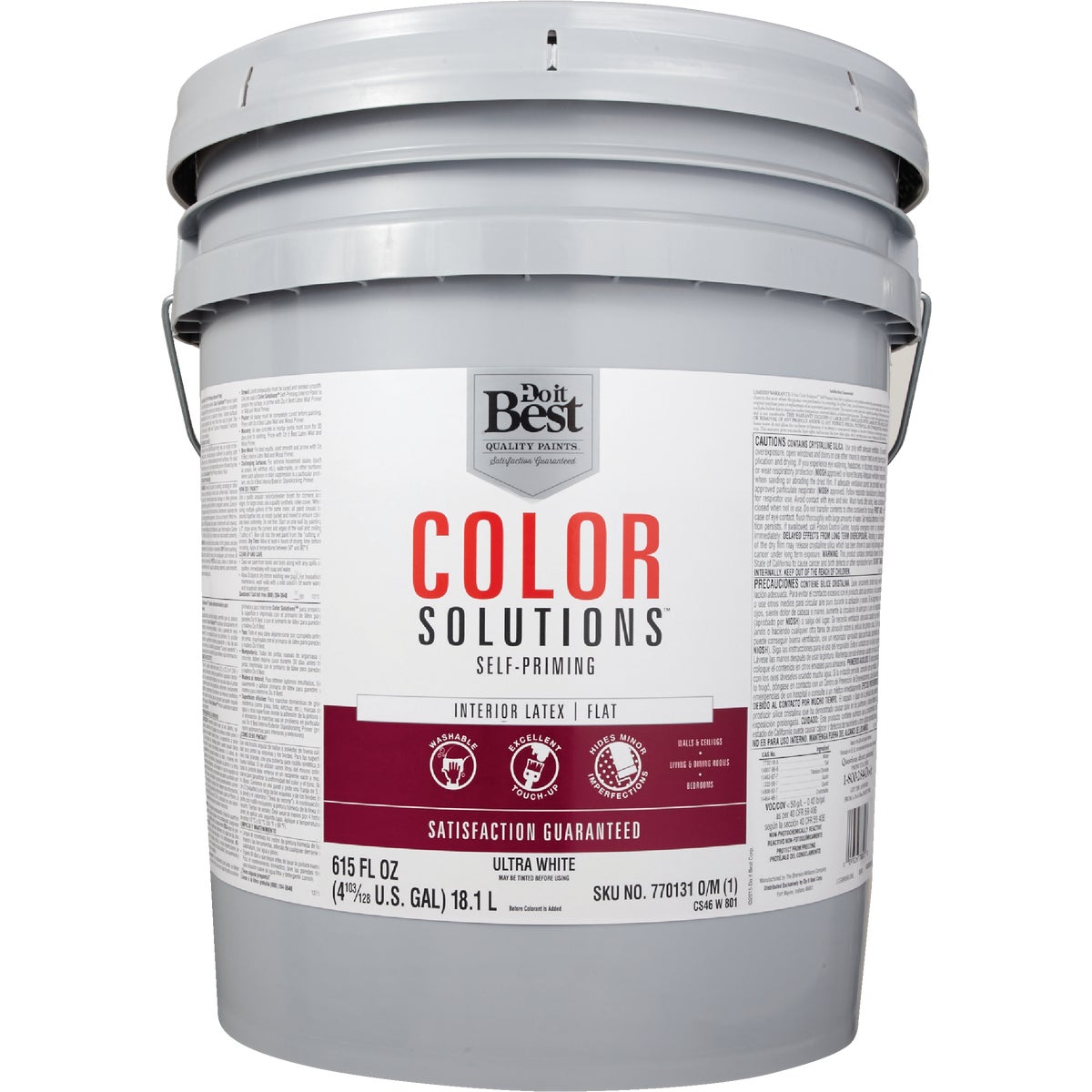 Do it Best Color Solutions Latex Self-Priming Flat Interior Wall Paint, Ultra White, 5 Gal.