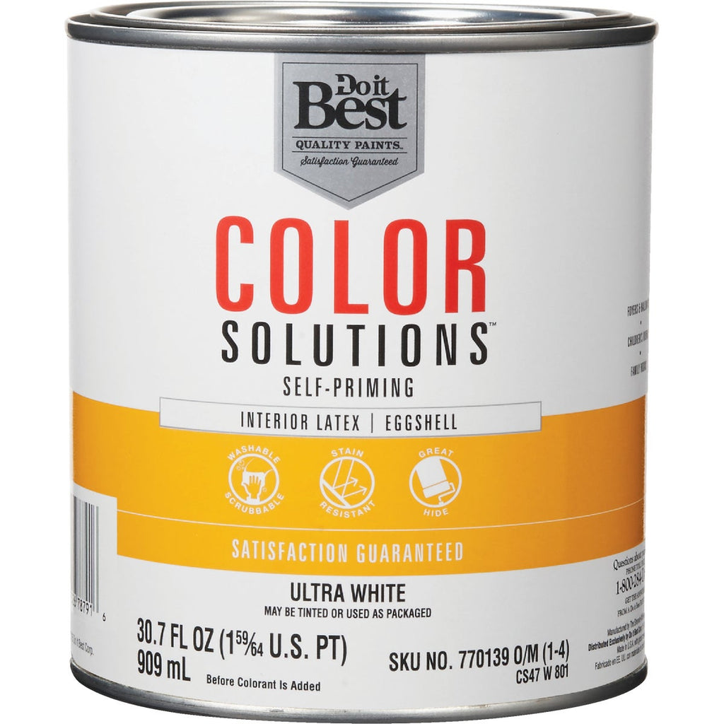 Do it Best Color Solutions Latex Self-Priming Eggshell Interior Wall Paint, Ultra White, 1 Qt.