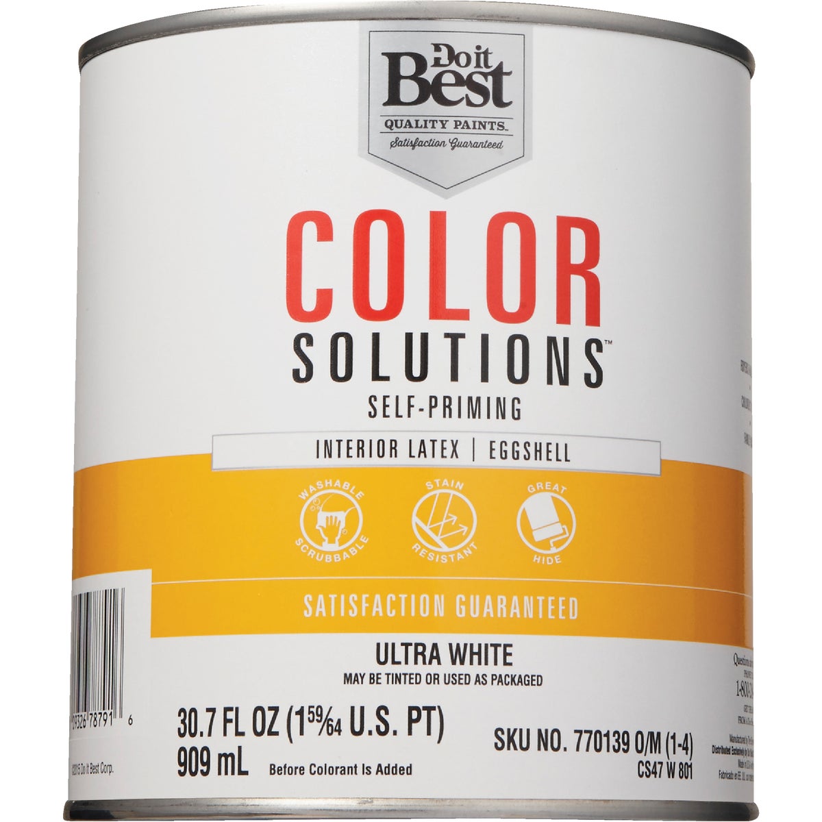 Do it Best Color Solutions Latex Self-Priming Eggshell Interior Wall Paint, Ultra White, 1 Qt.