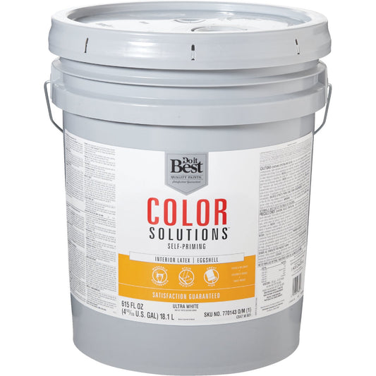 Do it Best Color Solutions Latex Self-Priming Eggshell Interior Wall Paint, Ultra White, 5 Gal.