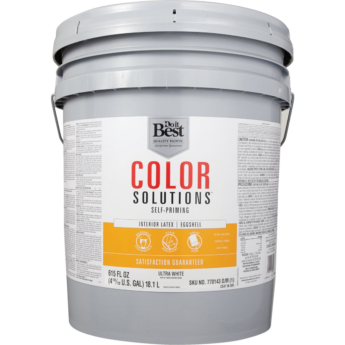 Do it Best Color Solutions Latex Self-Priming Eggshell Interior Wall Paint, Ultra White, 5 Gal.