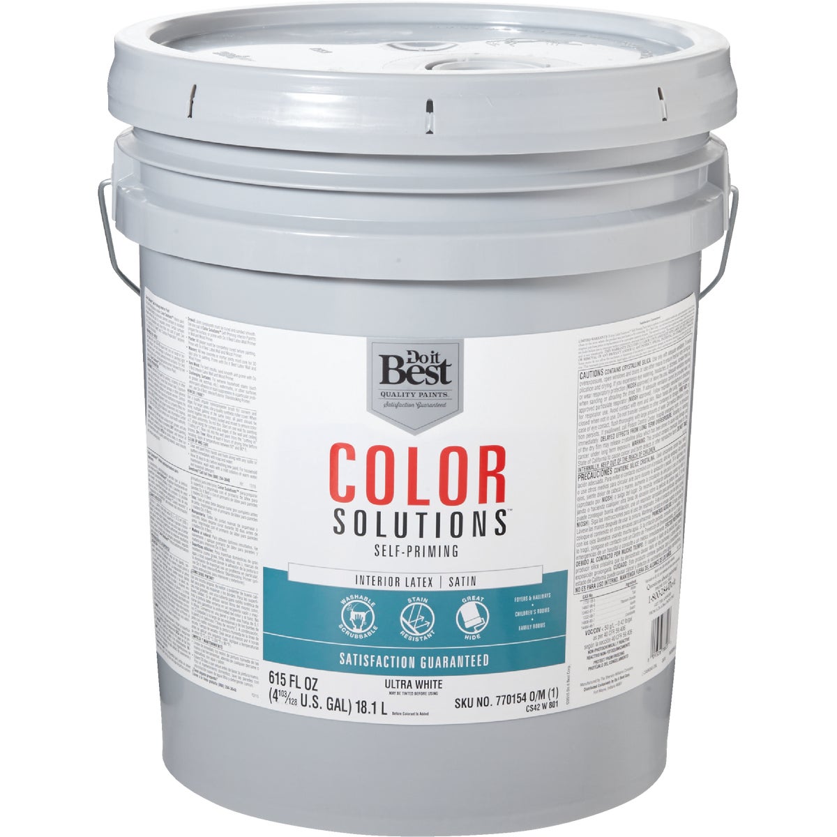 Do it Best Color Solutions Latex Self-Priming Satin Interior Wall Paint, Ultra White, 5 Gal.