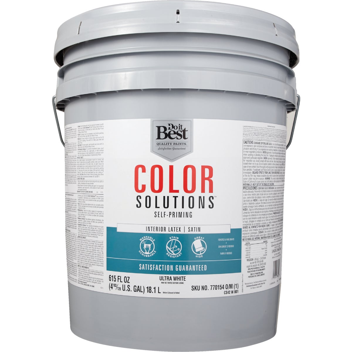 Do it Best Color Solutions Latex Self-Priming Satin Interior Wall Paint, Ultra White, 5 Gal.