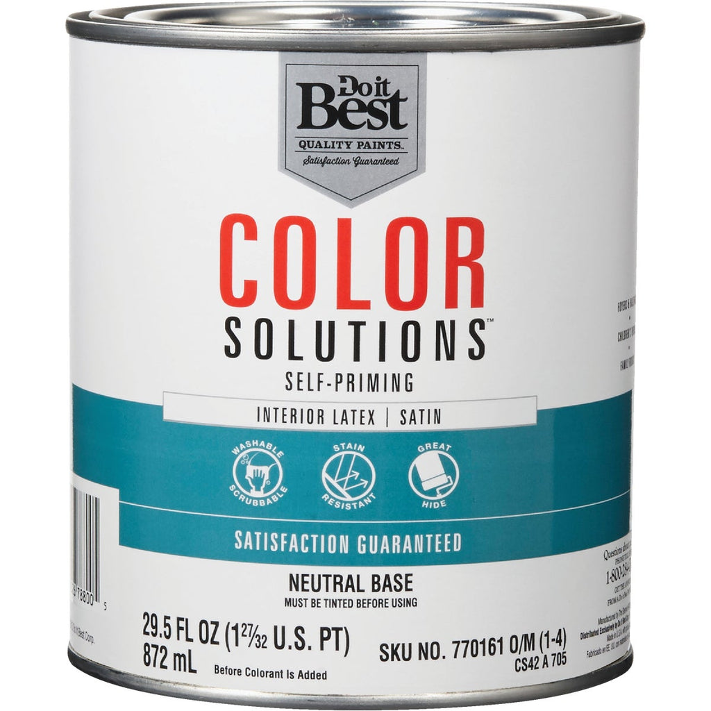 Do it Best Color Solutions Latex Self-Priming Satin Interior Wall Paint, Neutral Base, 1 Qt.